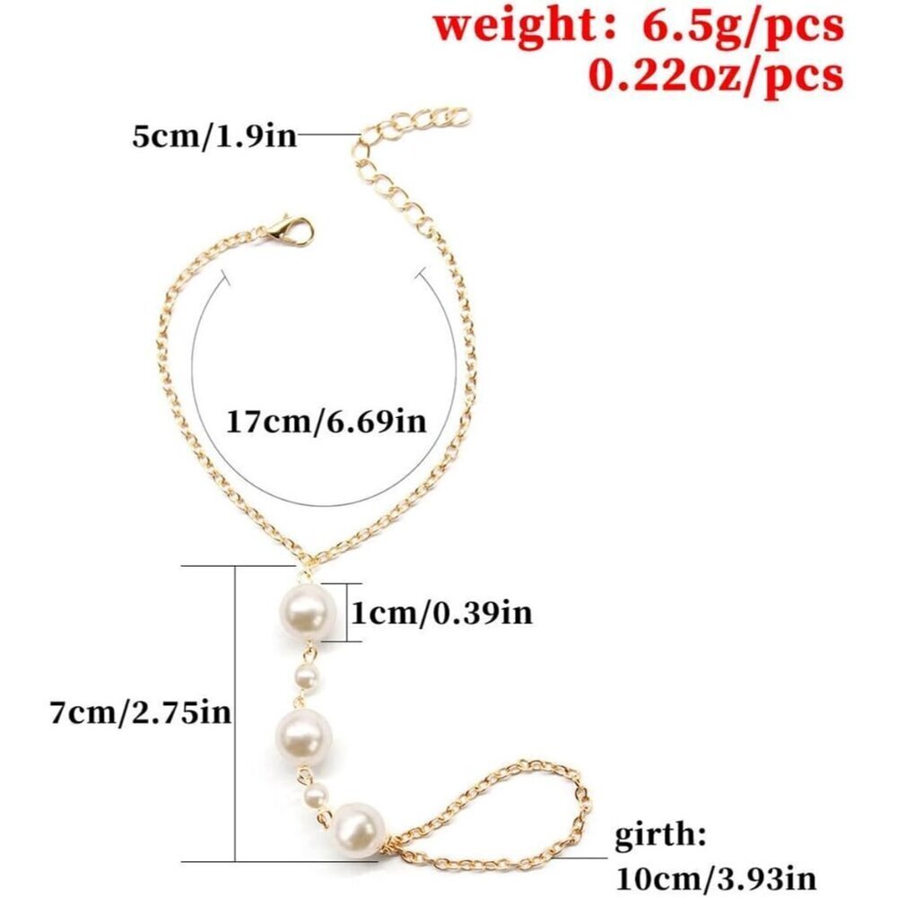 🆕 Women Gold Finger Ring Hand Chain Bracelets Trendy Stuff Pearl Metal Jewelry - Picture 5 of 5